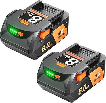 POWTREE 2Pack 8.0Ah 18V Replacement for Ridgid 18V Battery Lithium R840087 R840087 R840086 R840085 R840083 R840089 AC840085 AC840086 AC840087P AC840089 Compatible with 18 Volt Drill Tools & Charger