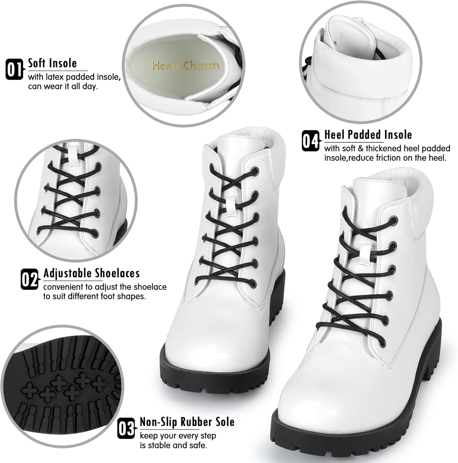 Heels Charm Women’s Ankle Booties Lace Up Non-Slip Combat Boots for Women 2 Inches Low Chunky Boots Round Toe Ankle Boots for Winter Women Short Boot Shoes for Hiking Traveling Outdoor - Image 7