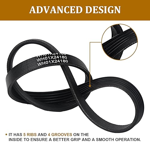 Miniatura 4 de WH01X24180 Correa de transmisión de lavadora compatible con lavadora de ropa GE, piezas de repuesto AP6024314, 4455970, PS11736832, WH01X24180