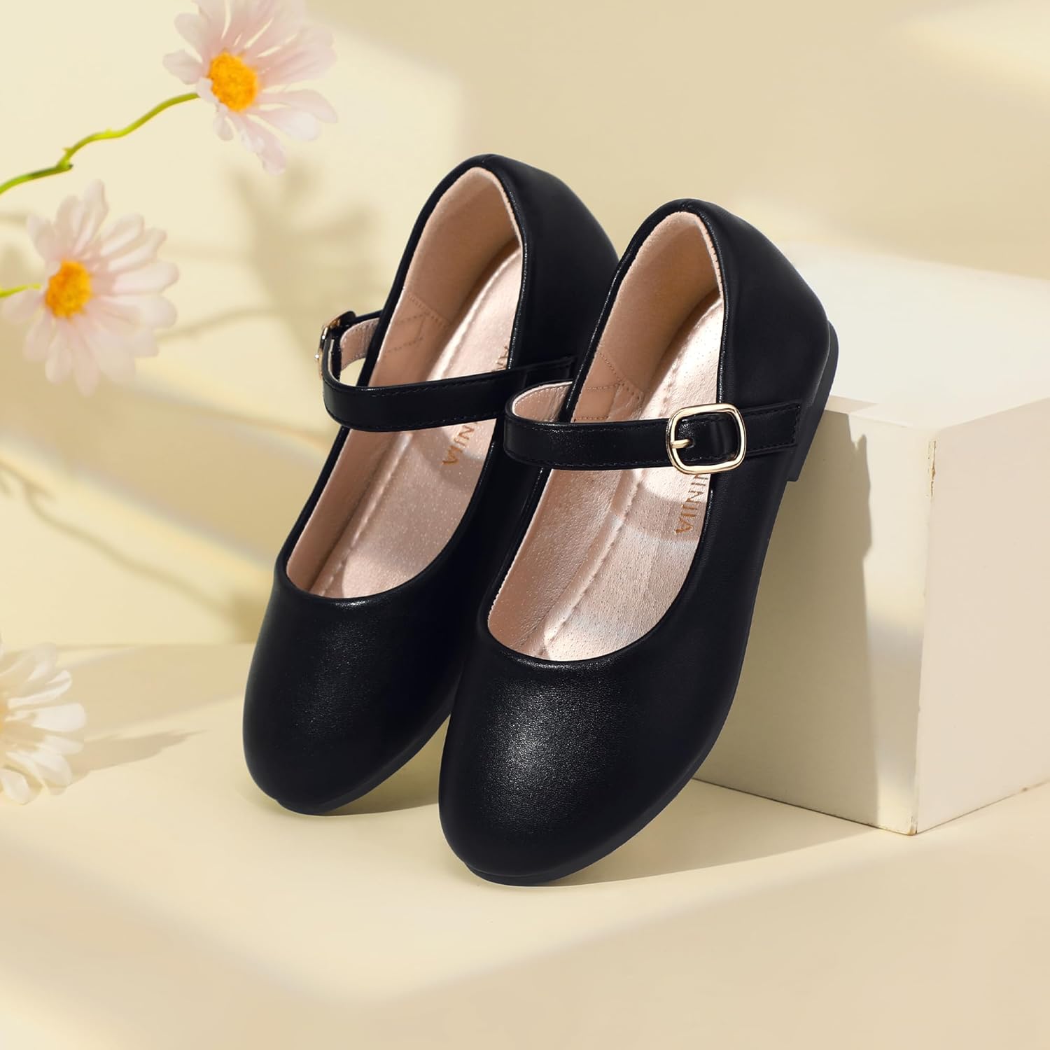 PANDANINJIA Girls Dress Shoes Flower Girl Ballet Pearl Flats Adela Wedding Party School for Toddler Little Kid - Image 3