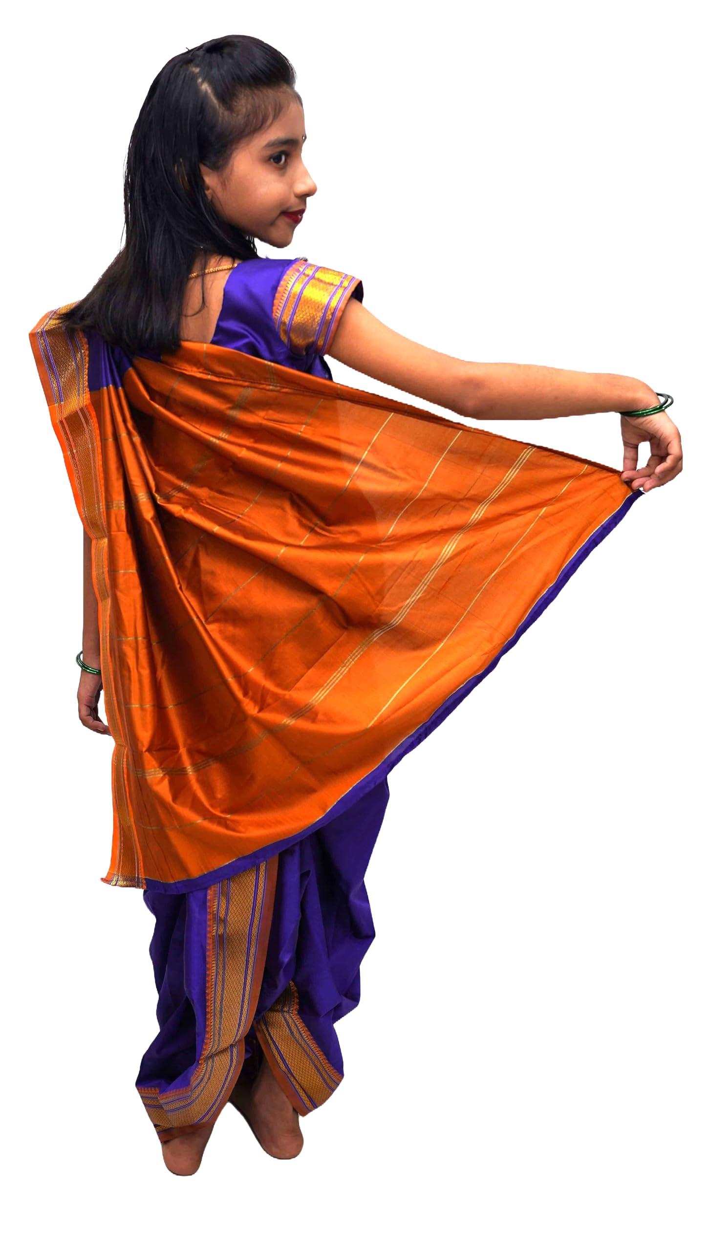 LUSTER Girl's Belgaon Silk Nauwari Saree (8-9 Years, Navy Blue) 1