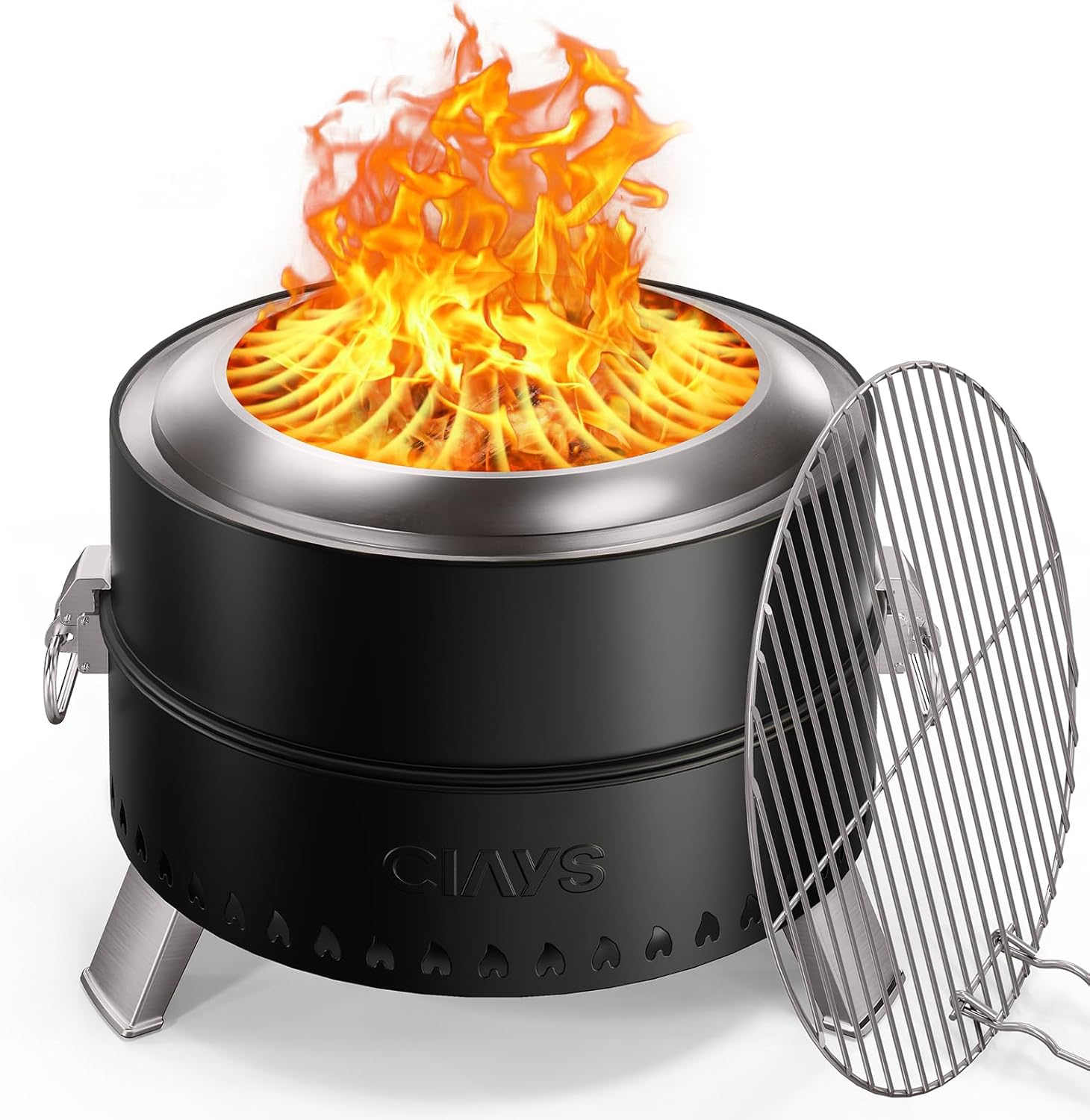 Ciays Smokeless Firepit with Stand, 7″ Tabletop Fire Pit for Camping with Patented Technology, Portable Fire Pit for Outside with Grill Rack, Fire Poker and Bag, Fueled by Pellets, Wood or Firestarter
