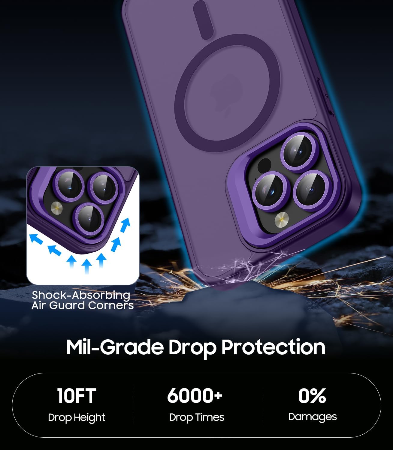 for iPhone 14 Pro Max Case, Compatible with MagSafe, Built-in Camera Ring Stand, with Individual Camera Cover, Translucent Matte Military-Grade Drop Protection Magnetic Case, Purple - Image 5