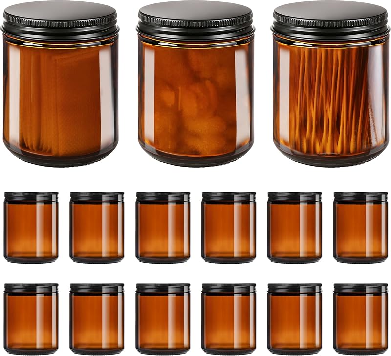 GIVAMEIHF Frascos de Vidro Âmbar com Tampas, 240 mL, Pacote com 15