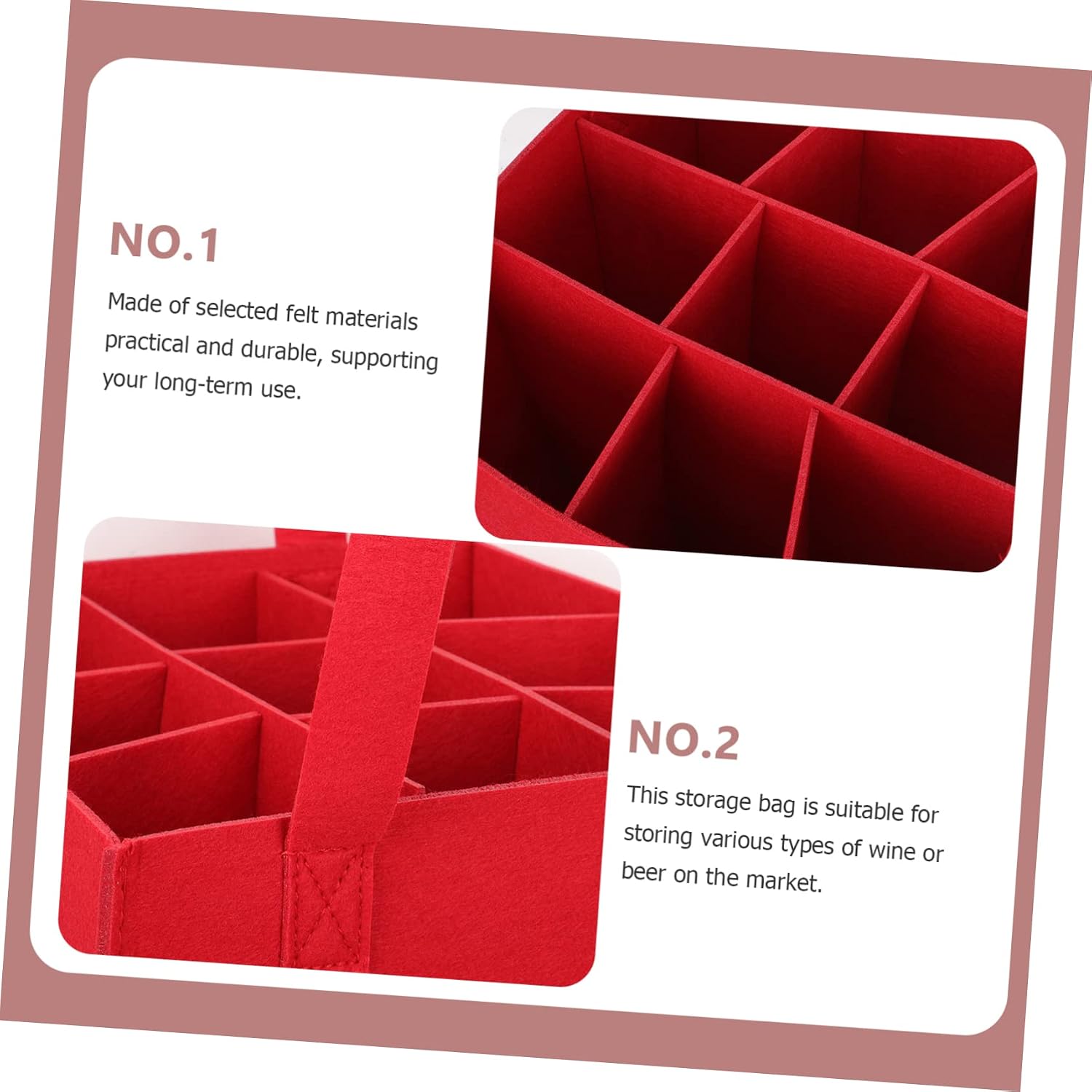 Felt Wine Bag for 9 Bottles, Red Decorative Storage Bag