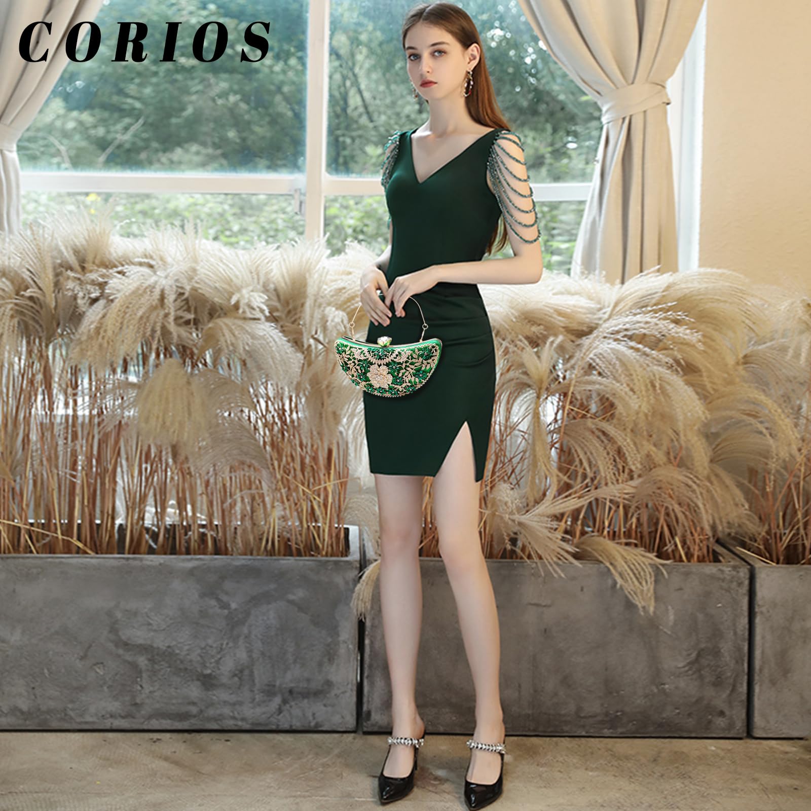 Diamantes de Imitación Clutch para Mujer Bolsa de Noche de Lentejuelas Bolso de Boda Bolso de Fiesta Pequeña Bolsos Bandolera con Cadena Elegante Banquete Fiesta Bolso de Hombro Verde