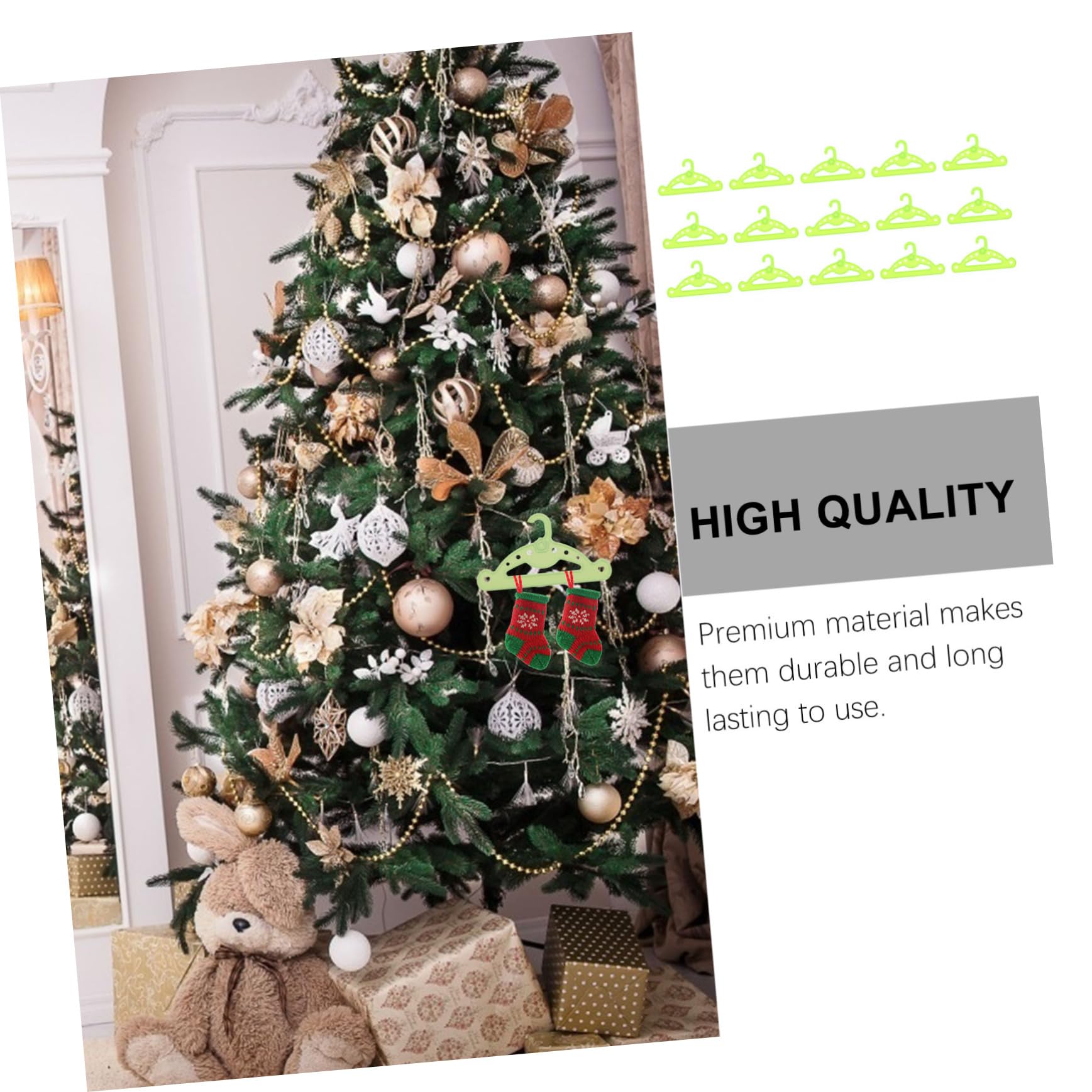 Gogogmee 15 Pcs Green Plastic Doll Clothes Hangers Mini Doll Coat Rack for Christmas Craft Present Accessories Boys and Girls Room Organization
