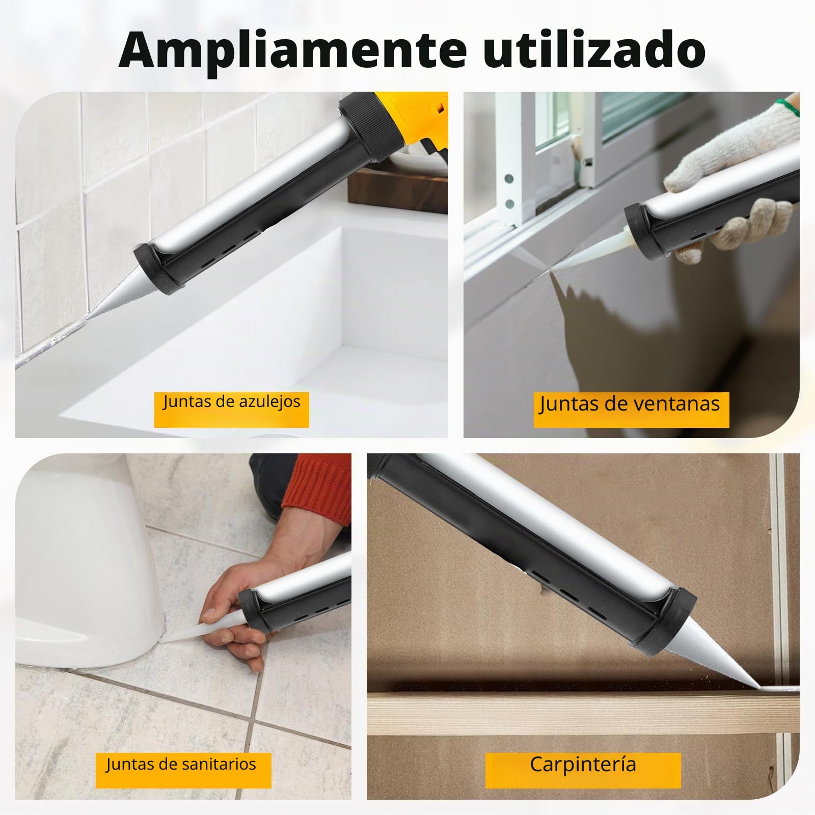 Prensa de cartuchos de batería compatible con batería Dewalt 20 V | Pistola de calafateo eléctrica, 6 velocidades, luz LED, jeringa de silicona para cartuchos, 300ml, 9 accesorios, Sin batería