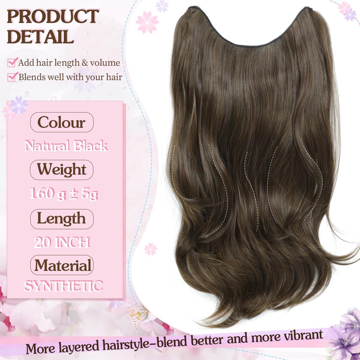 VEGALILY 1PCS Hair Extensions 20inch Layered Clip in Hair Extension Light Brown Hair Extensions Clip in U-shape Wavy Hair Extension synthetic Fiber Hairpieces for women for Daily Use - Image 2