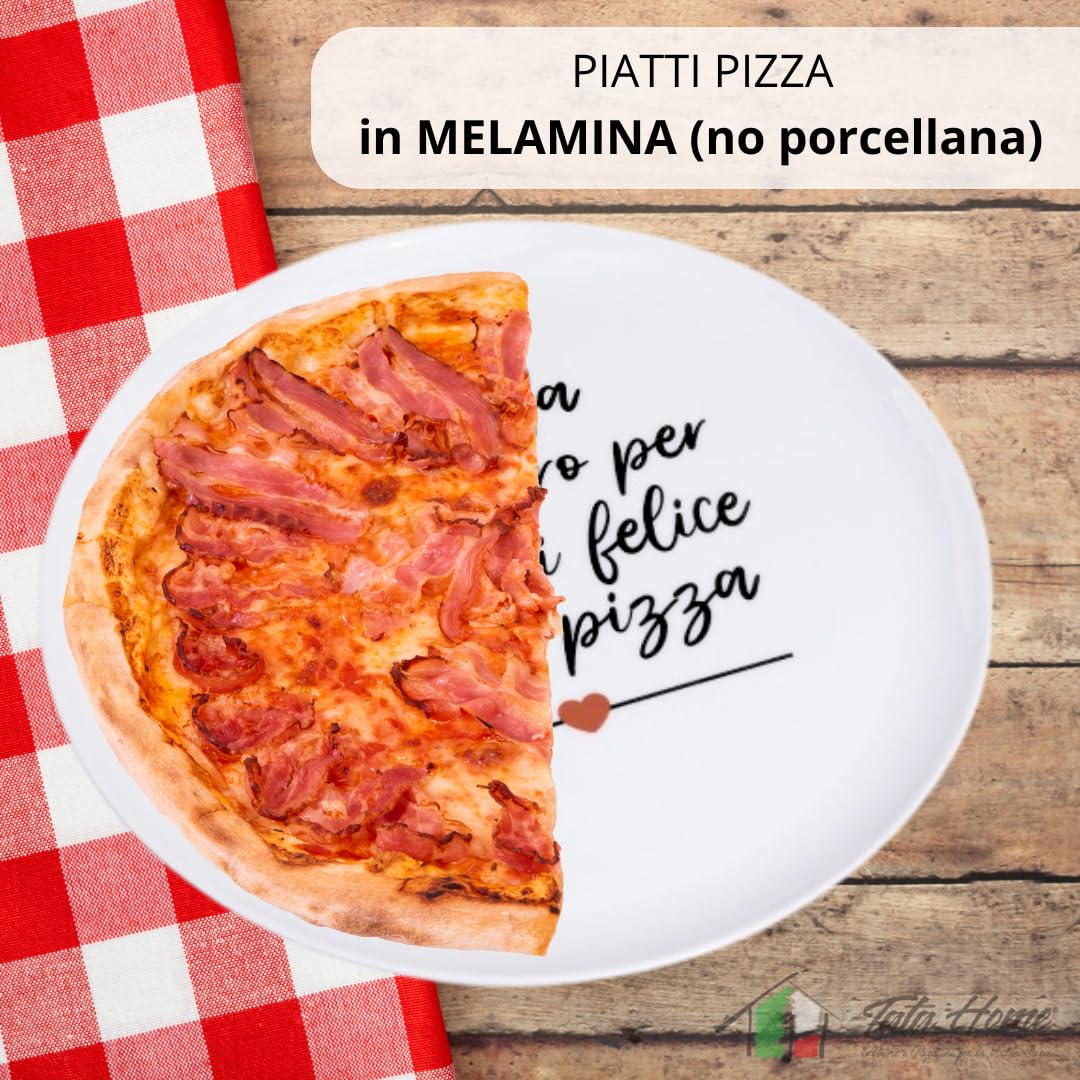 Tata Home Set 6 Piatti per Pizza in Melamina Diametro 33 cm con Decorazioni Scritte Simpatiche Piatti Piani Bianchi Grandi Mod. Happy