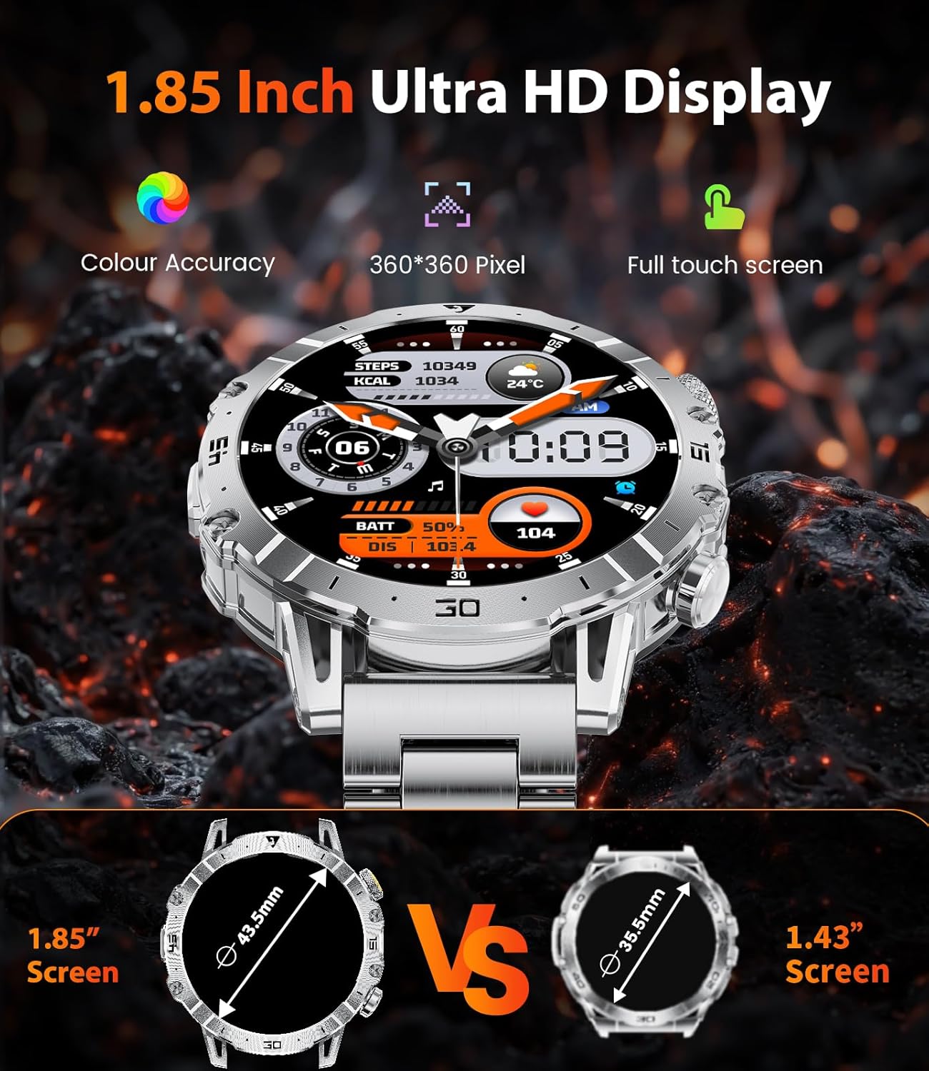 HIRREO EF18 Smart Watch with powerful LED flashlight feature