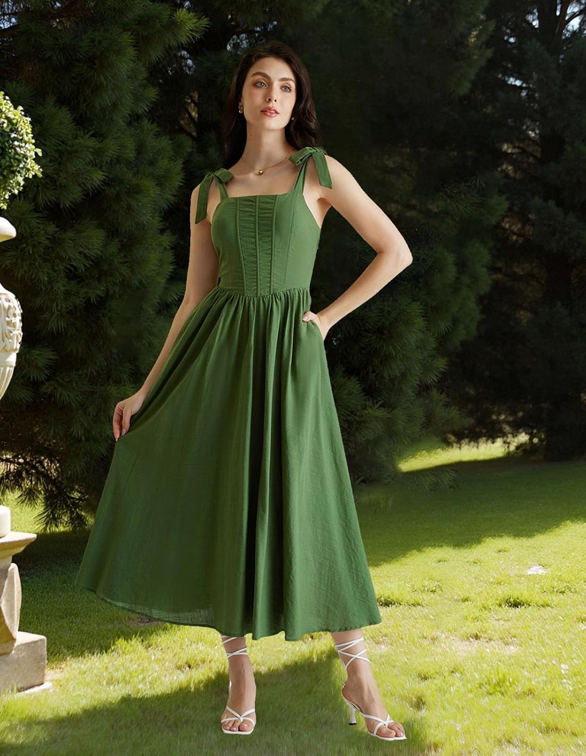 Scarlet Darkness Women Renaissance Corset Dress Square Neck Cottagecore Fishbone Sundress - Image 2