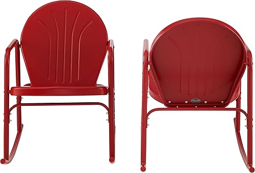 Miniatura 5 de Crosley Furniture Griffith - Juego de 2 mecedoras de metal retro para exteriores, para porche, terraza, balcón, patio trasero, rojo brillante