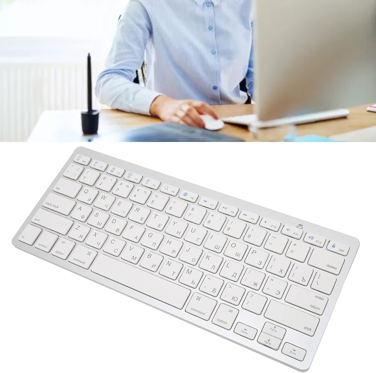 Multi-Device Slim Portable Bluetooth 3.0 Keyboard, 11 Kind of Language 78 Keys Ultra Slim Keyboard for//Android(Russian)