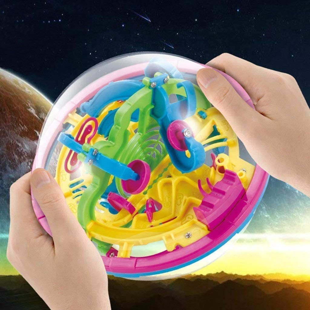WETONG Puzzle Ball 3D Interactive Maze Ball Game (16cm,4.5'') with 100 Challenging Barriers 3D Labyrinth Maze Ball Kids Toys Magical Brain Teasers Puzzle Ball