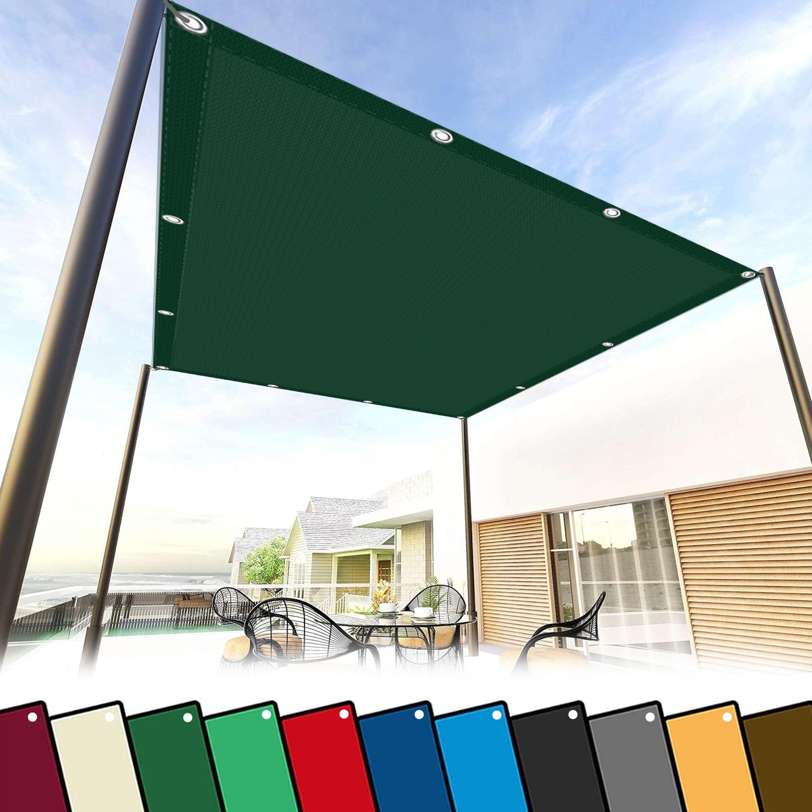 Voile d'ombrage protection solaire 4.2 x 10 m toile indéchirable camping vert foncé