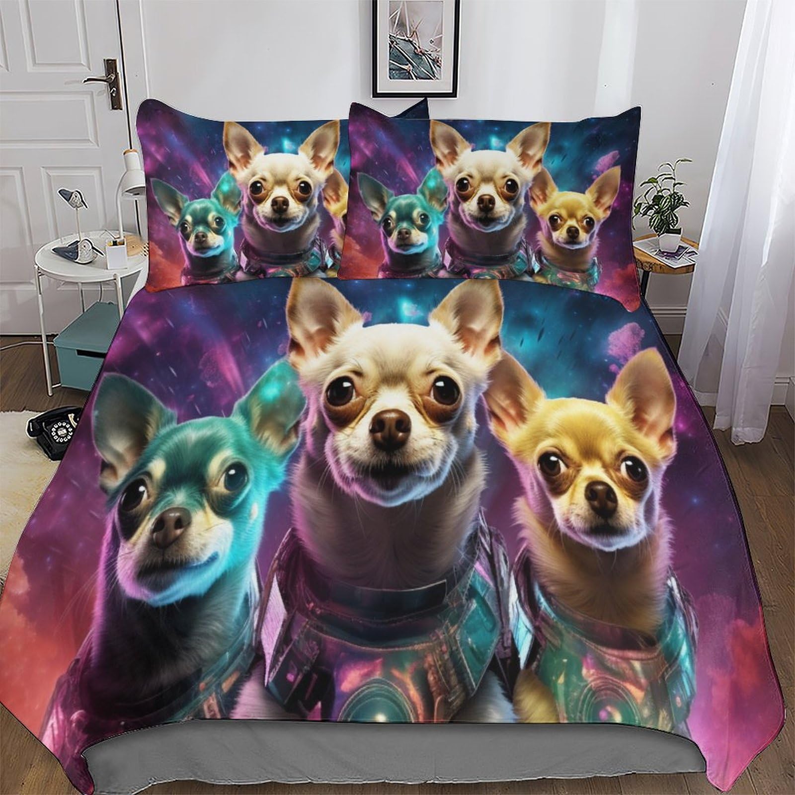 Aapzy Colourful Chihuahua Duvet Cover Set With Pillowcases Printed Bedding Set With Zipper Closure Comforter Cover 3 Pieces Hypoallergenic Soft Microfiber Quilt Cover Double (200X200cm)