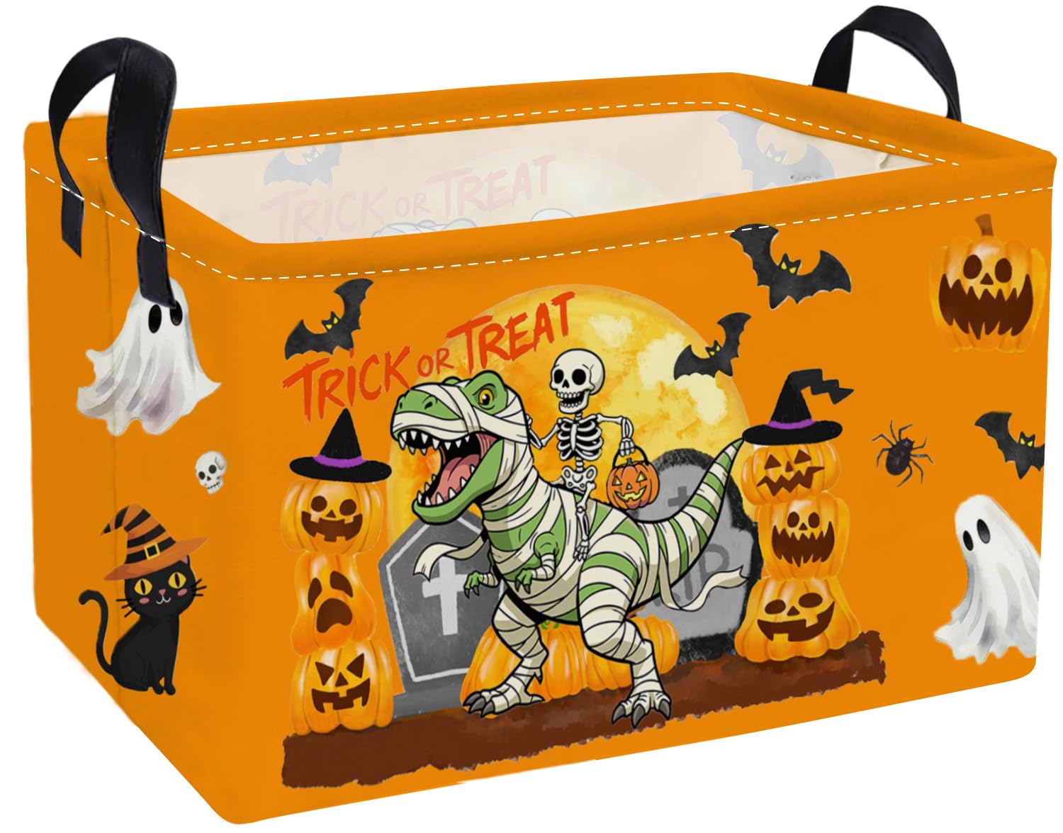 Essme Rectangular Dinosaur Halloween Baskets,Kids Storage Box,Cute Basket for Room Decor, Book Bins,Shelf Basket.（Yellow Dinosaur