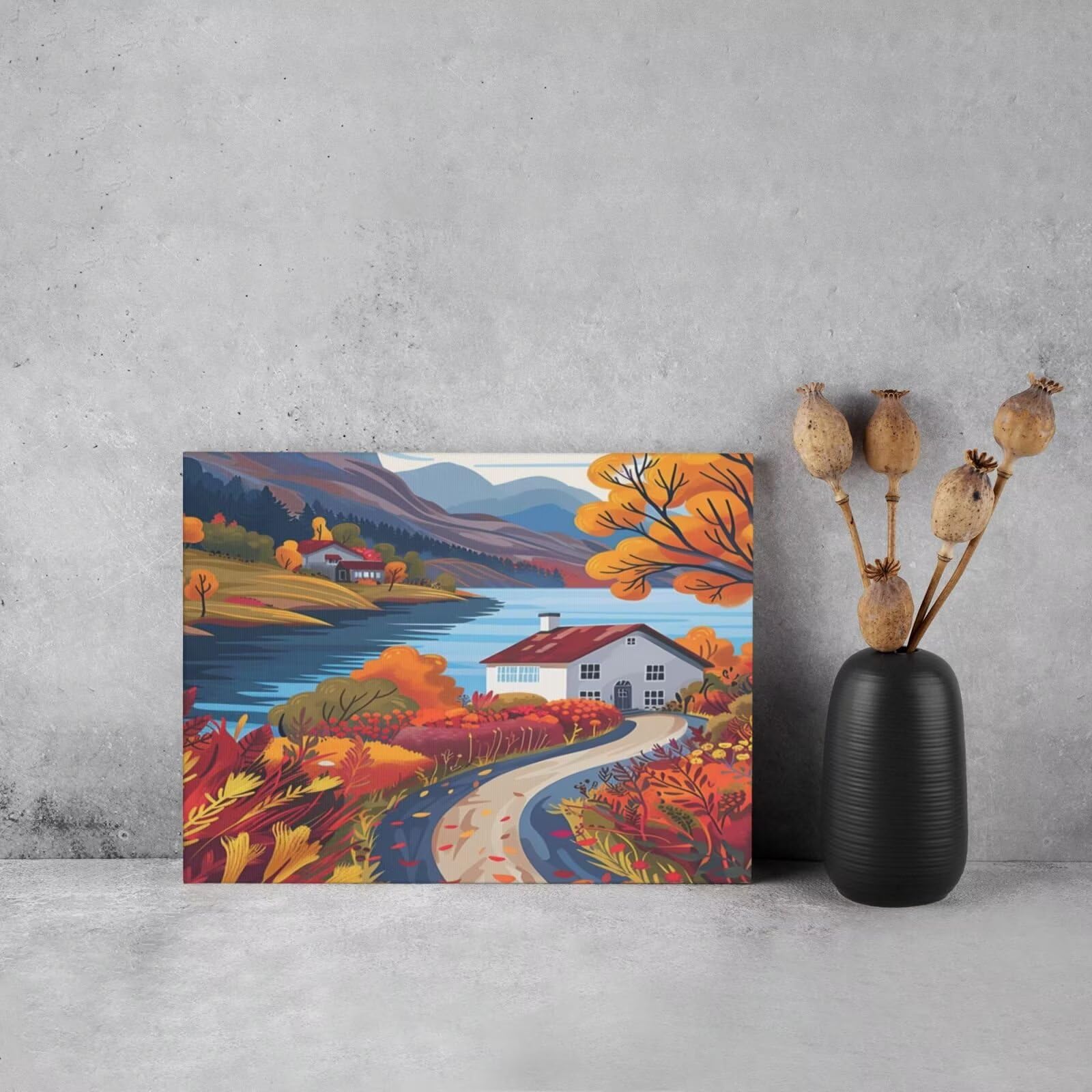 Kit per pittura con numeri per adulti, villaggio, campo, pittura con numeri per principianti, pittura acrilica con 6 pennelli, pittura a olio per decorazione da parete, 95 x 70 cm,