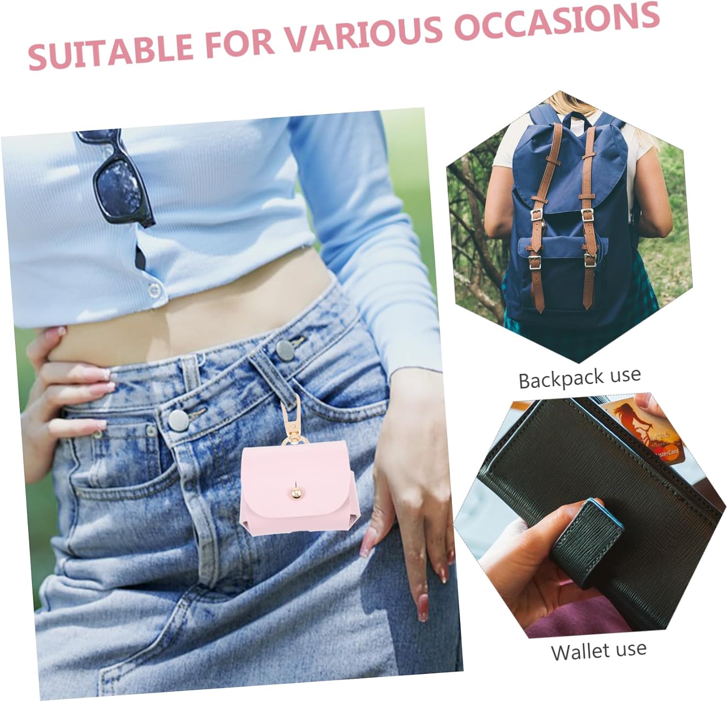 ARTIBETTER Leather Earphone Box Protective Case for Shockproof Design and Convenient Earphone Cover Easy to Install Pink Compatible Wireless Charging image 2