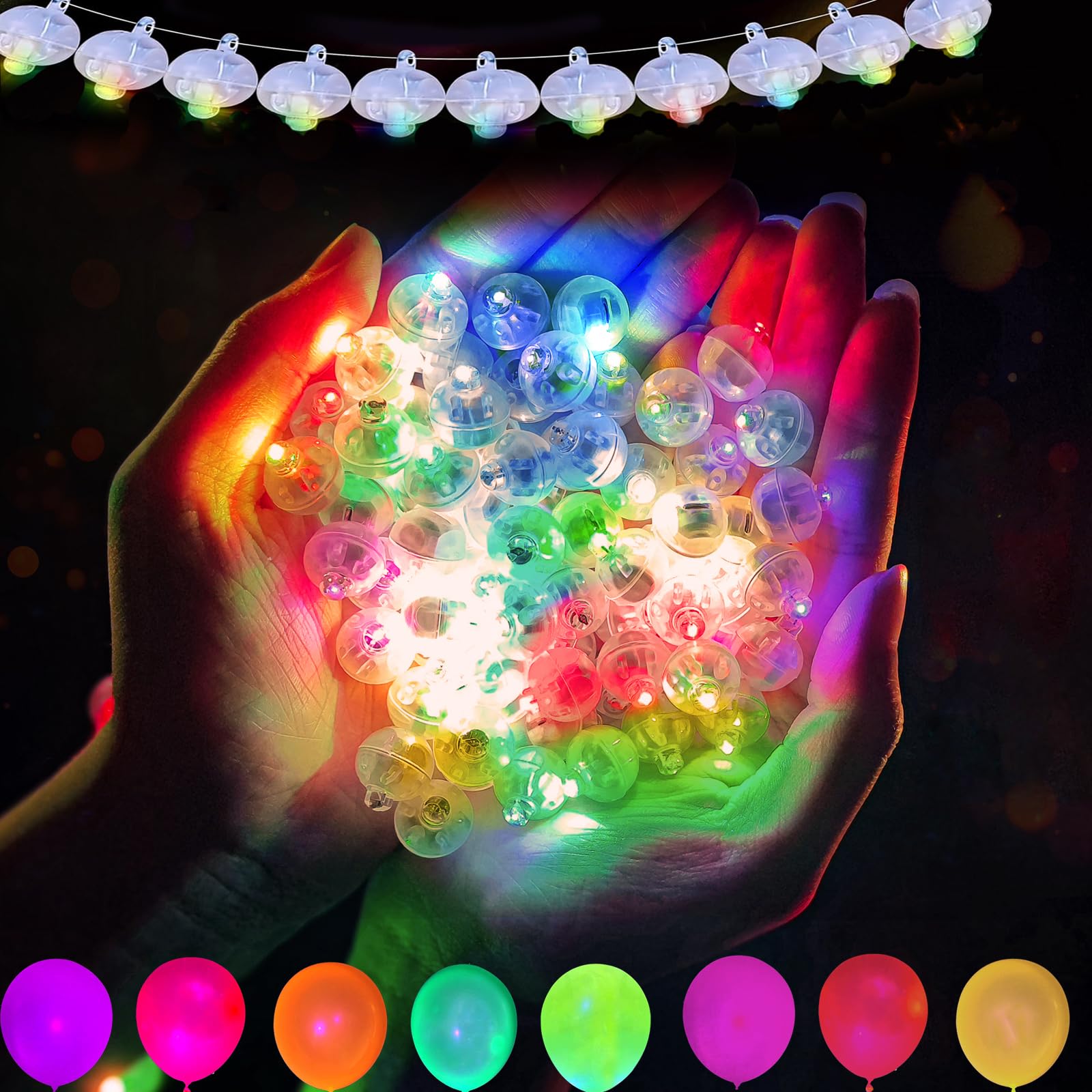 Sweetone Luces para Globos LED, 100 Piezas Luces de Globo LED Redondas, Mini Led Luces Coloridas, Mini LED Bombillas Luz para Linterna de Papel, Boda, Cumpleaños, Navidad, Halloween, Fiesta Decoración