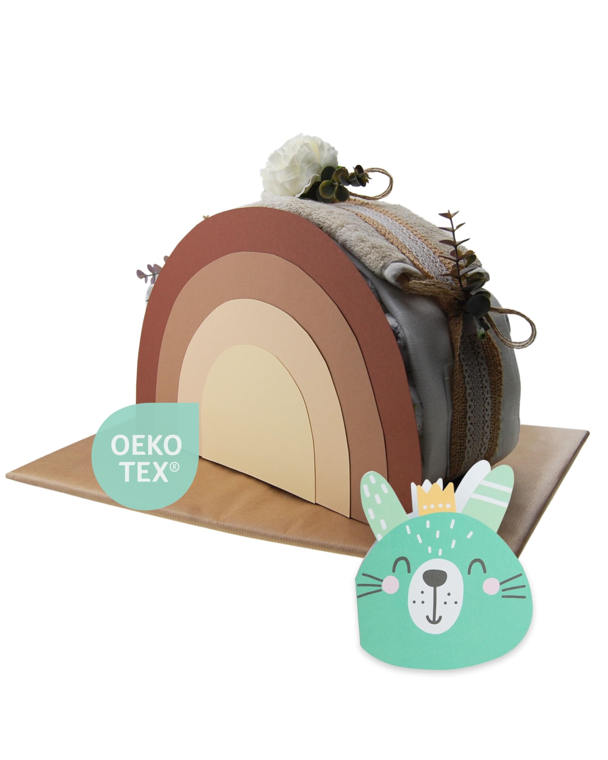 Regenbogen Vintage [JUTE & STILVOLL] - Jungen & Mädchen - Neutral Unisex - Geschenk zur Geburt - Baby Party - Babyshower - Pullerparty - Babyartikel - Windeln - Jetzt Torte kaufen