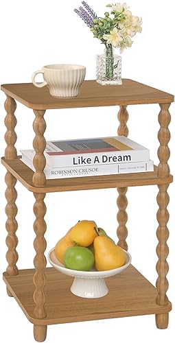 Mesa auxiliar, mesa auxiliar pequeña con estante abierto de 3 niveles, mesa decorativa moderna para espacios pequeños, sala de estar y oficina