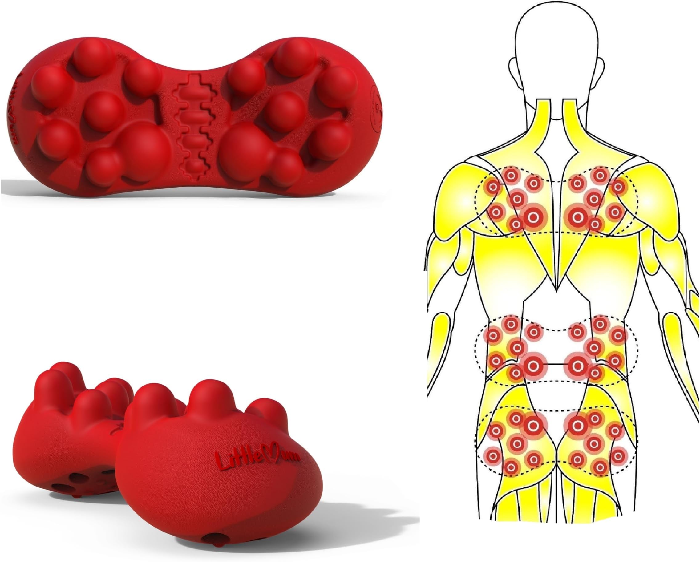 LittleMum Back Trigger Points Massage for Gluteus & Piriformis Myofascial Release, Rhomboid Deep Tissue, Latissimus Dorsi Acupressure - Relieves Back, Hips, Sciatica Pain