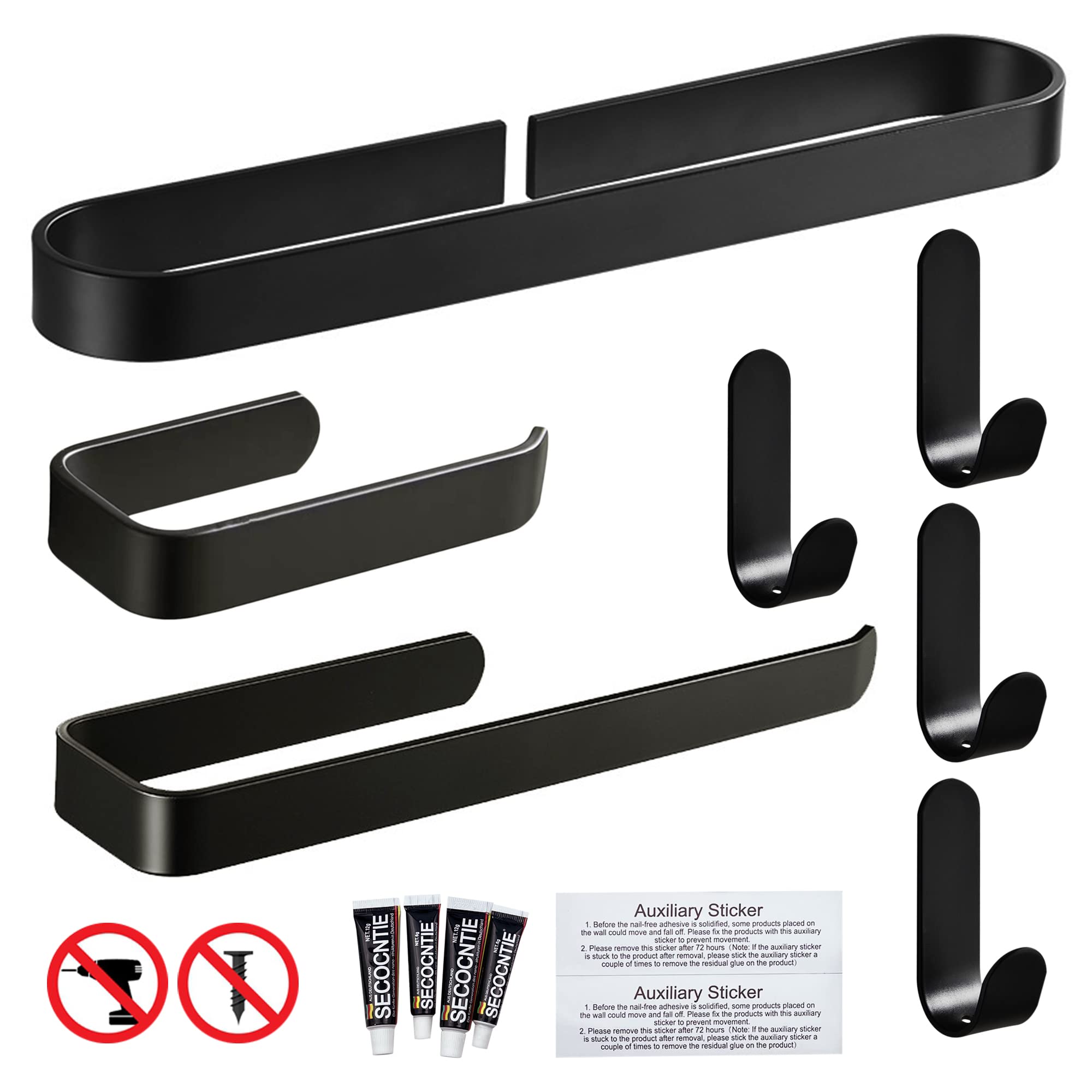 Set di accessori da bagno nero opaco 7 pezzi hardware adesivo portasciugamani carta igienica ganci per accappatoio