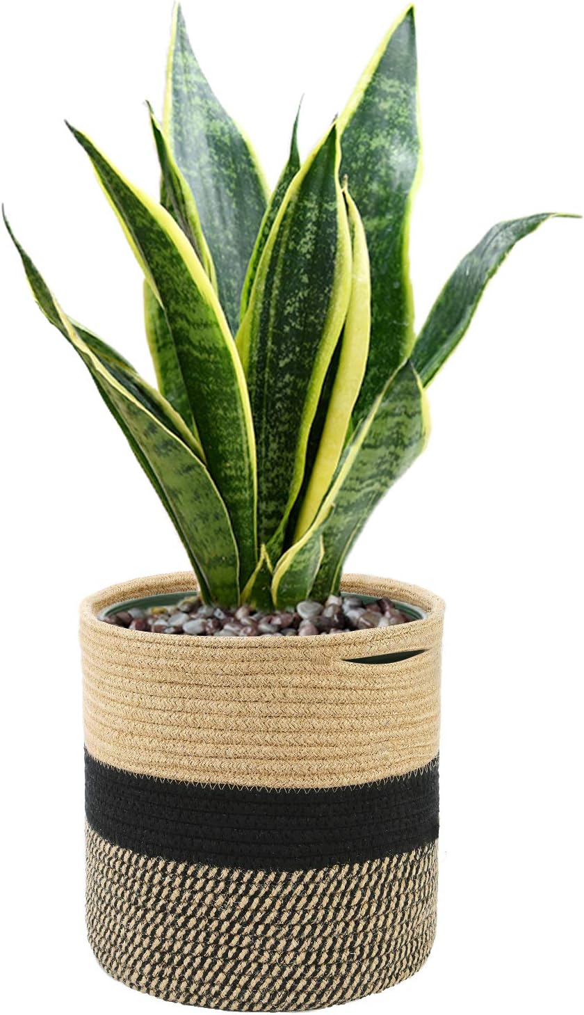 Woven Jute Rope Plant Basket up to 10 inches Flower Pots Floor Indoor House Potted Plant Planters Pots Washable Storage Organizer Basket Natural Materials Handwoven Rustic Home Décor, 11×11 inches