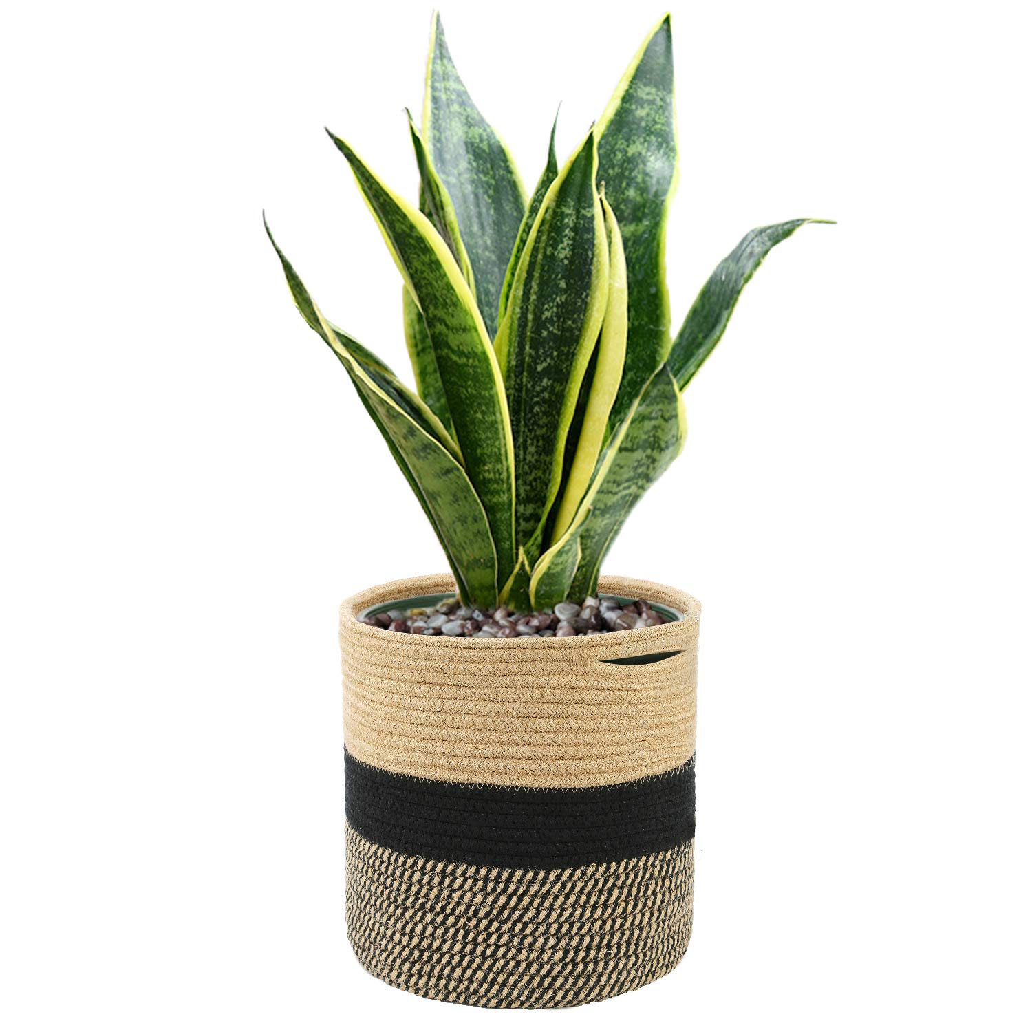 Woven Jute Rope Plant Basket up to 10 inches Flower Pots Floor Indoor House Potted Plant Planters Pots Washable Storage Organizer Basket Natural Materials Handwoven Rustic Home Décor, 11×11 inches