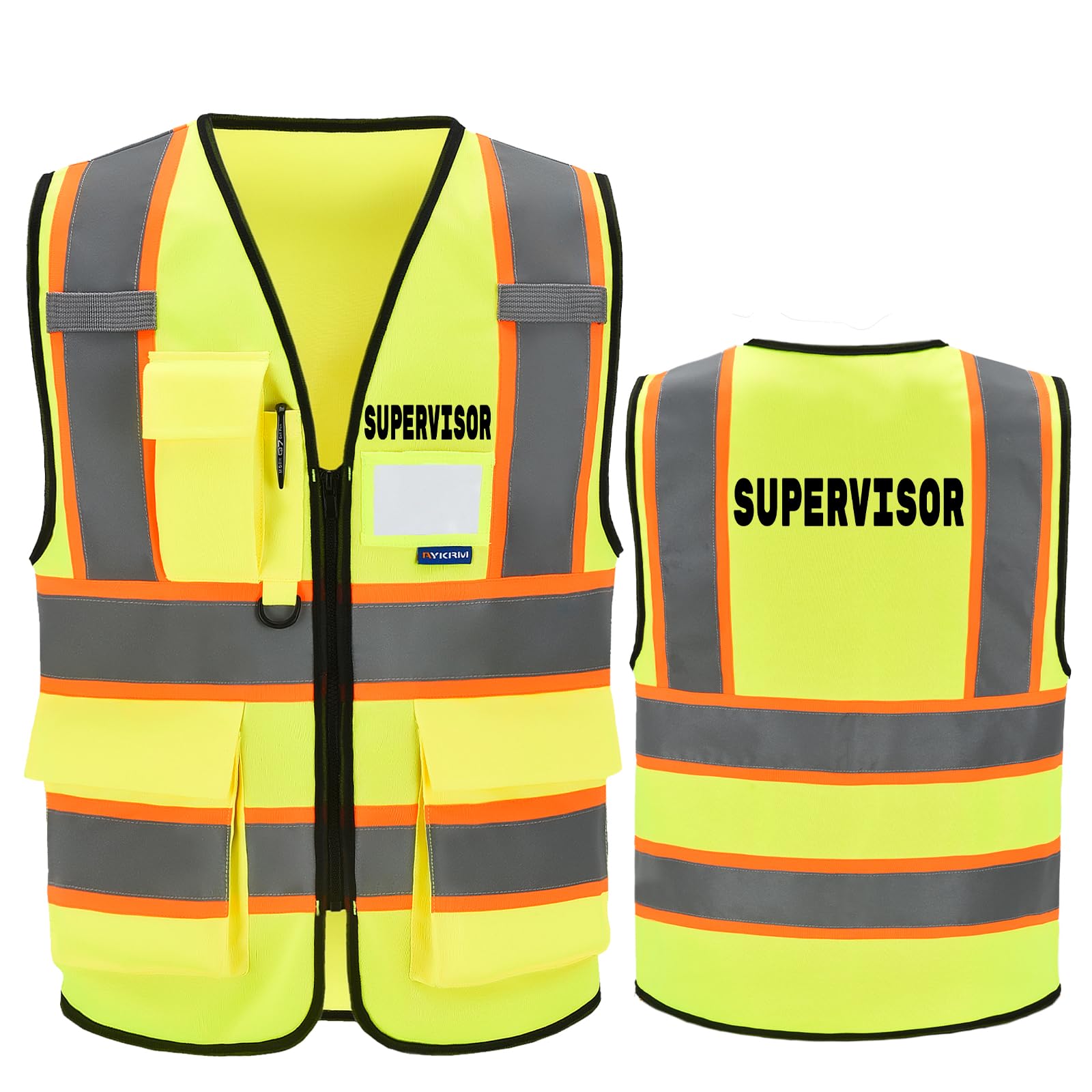 AYKRM Security Vest for Men Women 7 Pockets High Visibility Reflective Safety Vest Front Zipper Meets ANSI/ISEA