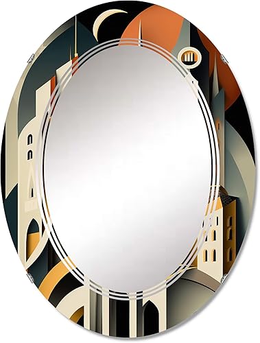 DesignQ Fantasy Cityscape III - Espejo de tocador, espejos de baño, espejos de pared para sala de estar, dormitorio, espejo ovalado, grande, 20 x 30