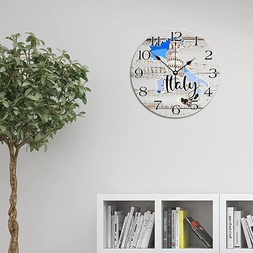Miniatura 2 de Reloj de pared de viaje con mapa de Italia, atracciones turísticas, relojes de pared redondos de 10 pulgadas, funciona con pilas, silencioso, sin