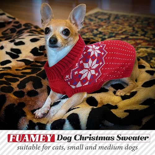 Miniatura 6 de FUAMEY Suéter de Navidad para perro, suéter cálido para perro, suéter clásico de copo de nieve para Año Nuevo, suéteres de cuello alto, prendas de
