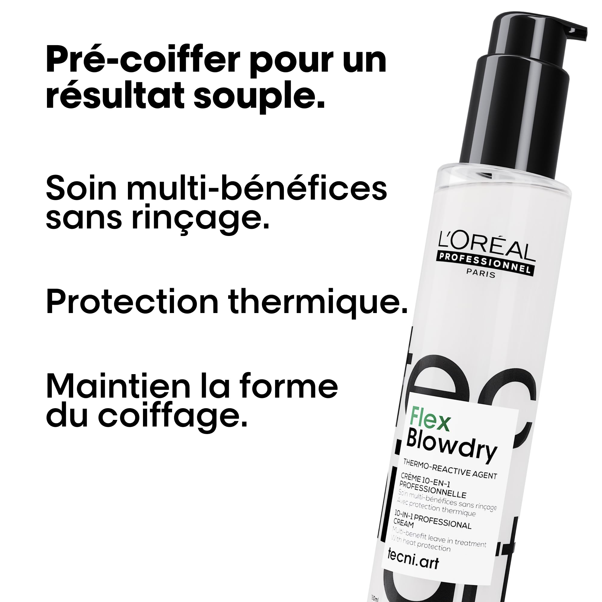 L'OREAL PROFESSIONNEL - Crème 10-en-1 Flex Blowdry Tecni Art - Soin Multi-Bénéfices, Thermoprotecteur & Anti-Frisottis - Facilite Le Brushing - Sans Rinçage - Cheveux Raides à Bouclés - 150 ml