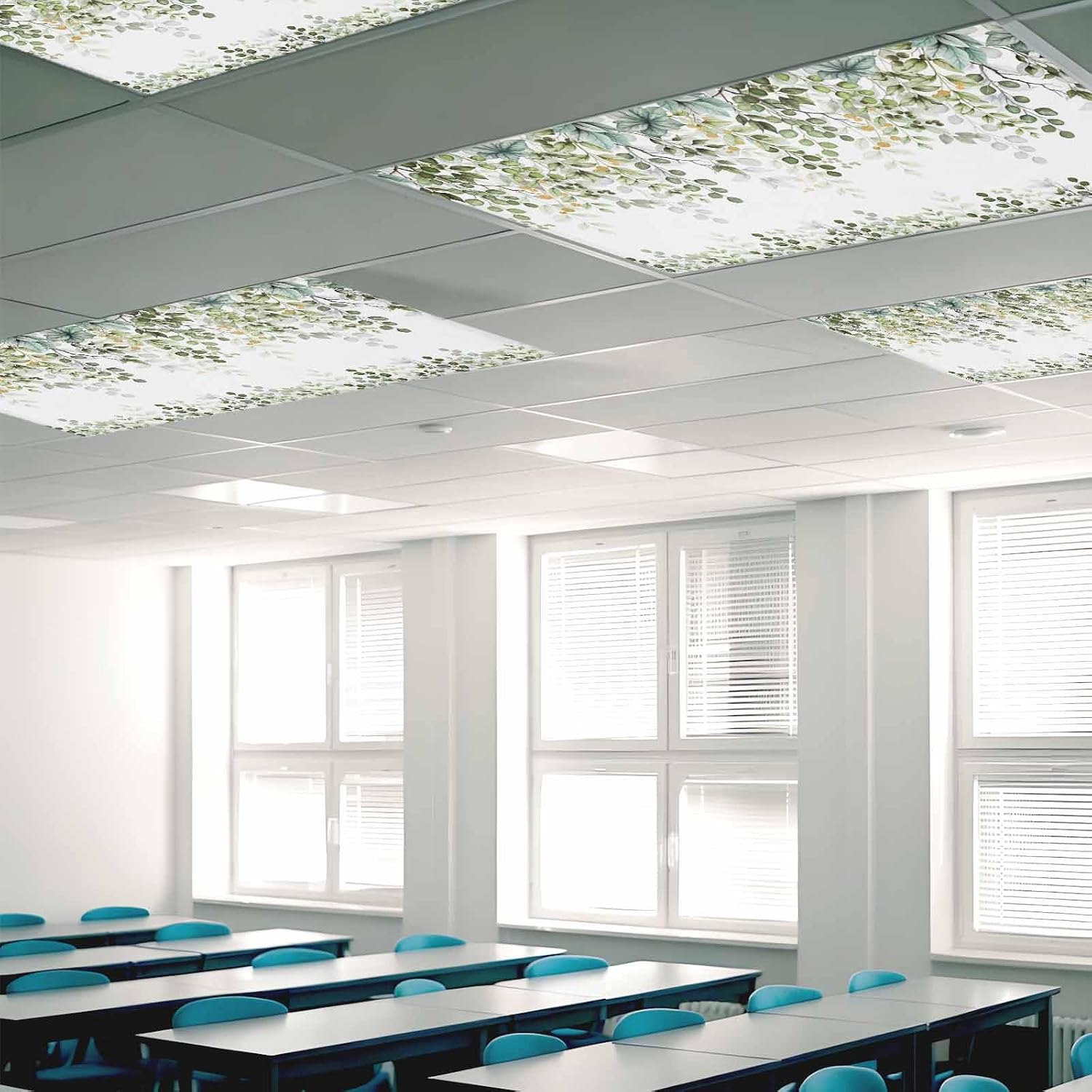 3 Pack Fluorescent Light Cover for Classroom Ceiling Light, Sage Green Eucalyptus Leaves Magnetic Light Cover Filters, Berry Branch Plant Light Covers for Office School Drop Lamp Ceiling Decor 4x2 ft