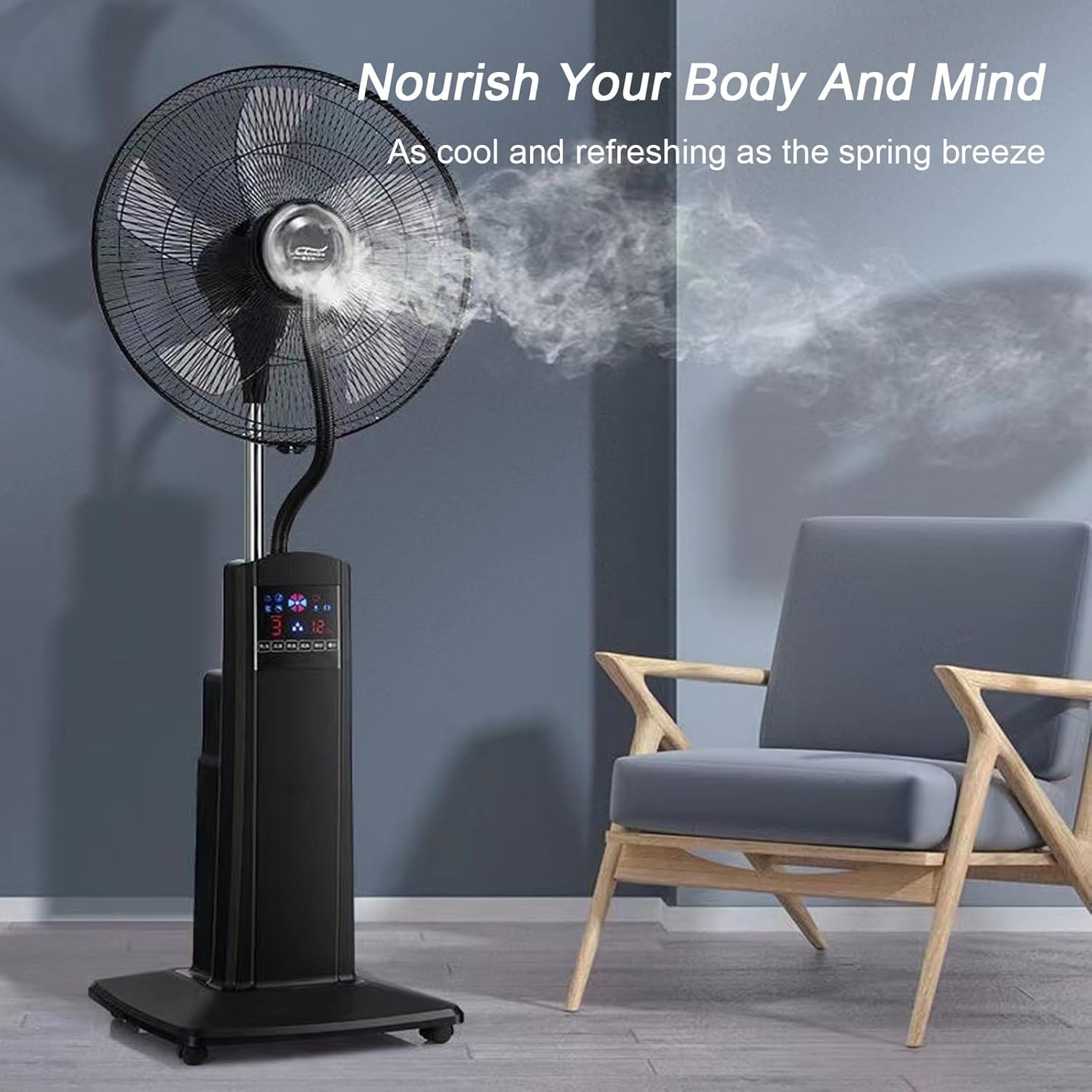 Outdoor Misting Fans for Patios, Commercial Industrial Mist Fan with Water Tank, Adjustable Height Pedestal Fan, Spray Fan for Backyards, Patios and More, Super Strong Wind(Gold,43cm/17in)