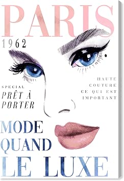 Wynwood Studio Fashion and Glam Contemporary Canvas Art - Cover Paris Portrait Couture, Wall Art for Living Room, Bedroom, and Bathroom, 20 in x 30 in, White and Pink Home Decor
