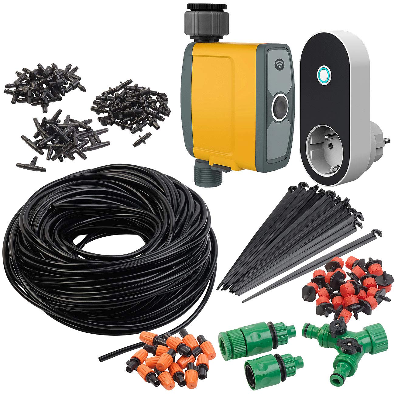 Royal Gardineer Tröpfchenbewässerung Set: 136-teiliges Pflanzen-Bewässerungs-Set, inkl. WLAN-Bewässerungsuhr (Beregnung, WLAN Bewässerungscomputer, Grow)