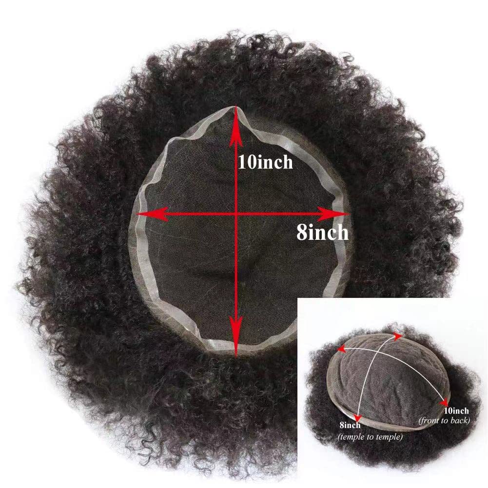 Hair Units For Black Men Human Hair Replacement System African American Mens Toupee Kinky Curly Toupee For Men Hairpieces Full French Lace Mens Afro Wigs (#1B OFF BLACK-AFRO WAVE 10MM)