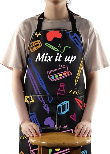 Miniatura 7 de G2TUP Delantal de profesor de arte, regalos para amantes del arte, delantal de artista con bolsillos, delantal de arte principal, delantal de