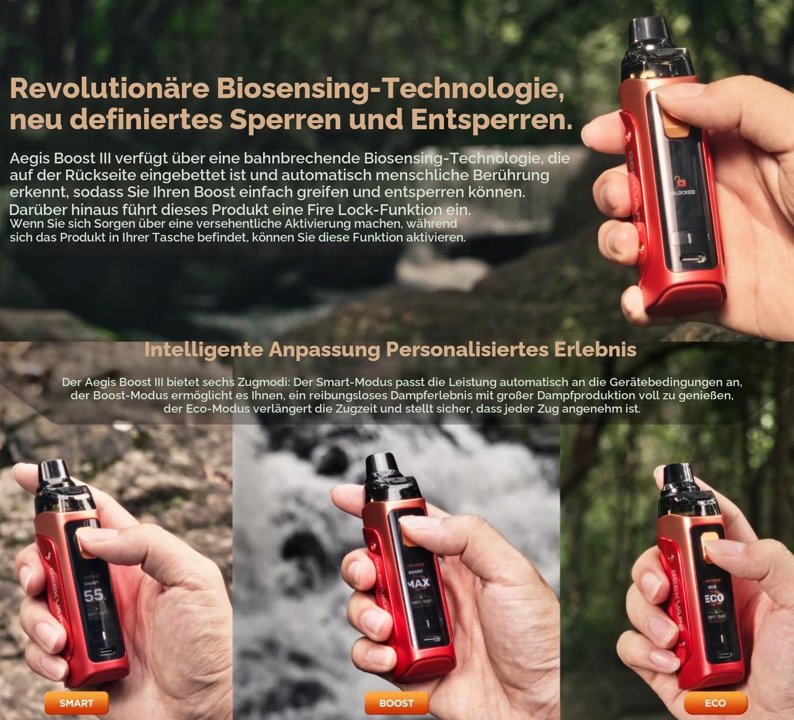 GeekVape Aegis Boost 3 Pod Kit E-Zigarette schwarz-gold Nikotinfrei