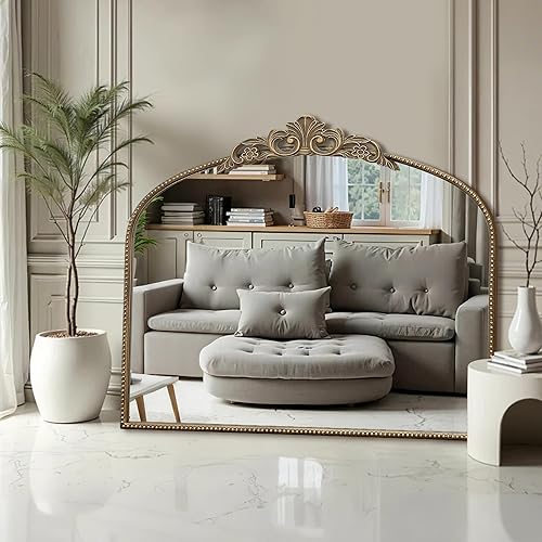 Miniatura 5 de Micasso Espejo de pared antiguo dorado espejo arqueado grande de 29 x 36 pulgadas, espejo decorativo barroco tradicional adornado para decoración