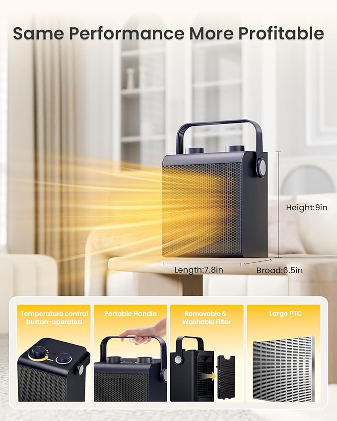 Calefactor Eléctrico Portátil Cerámico PTC 1500W 120V miniatura 4