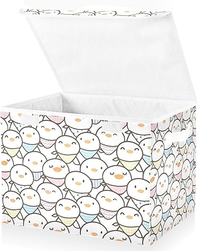 Cute Cartoon Ducks Doodle Storage Containers With Lids Foldable Closet Storage Quart Plastic Storage for Office Supplies Home Decor