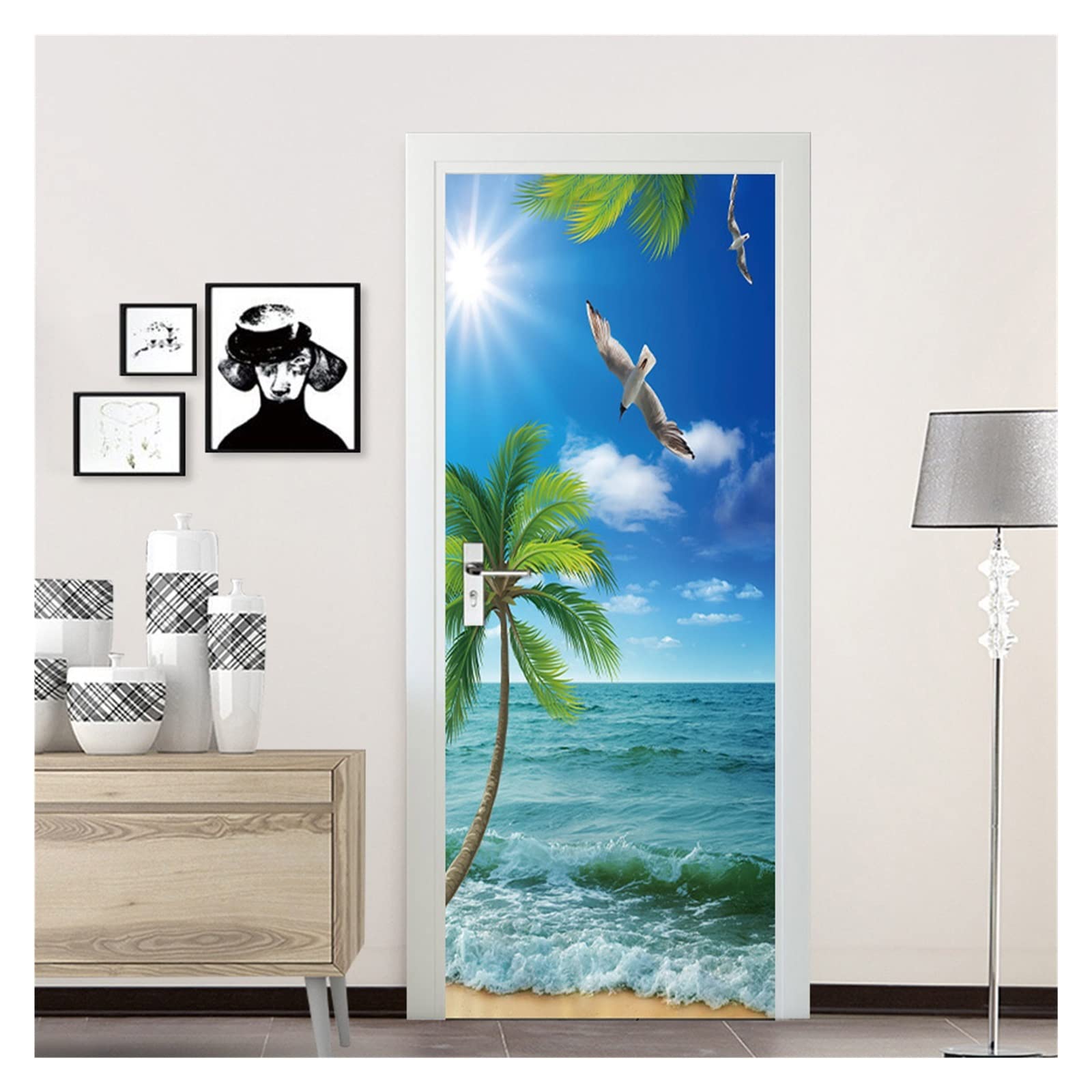 Autocollant de porte trompe l'œil pour agrandir une petite chambre