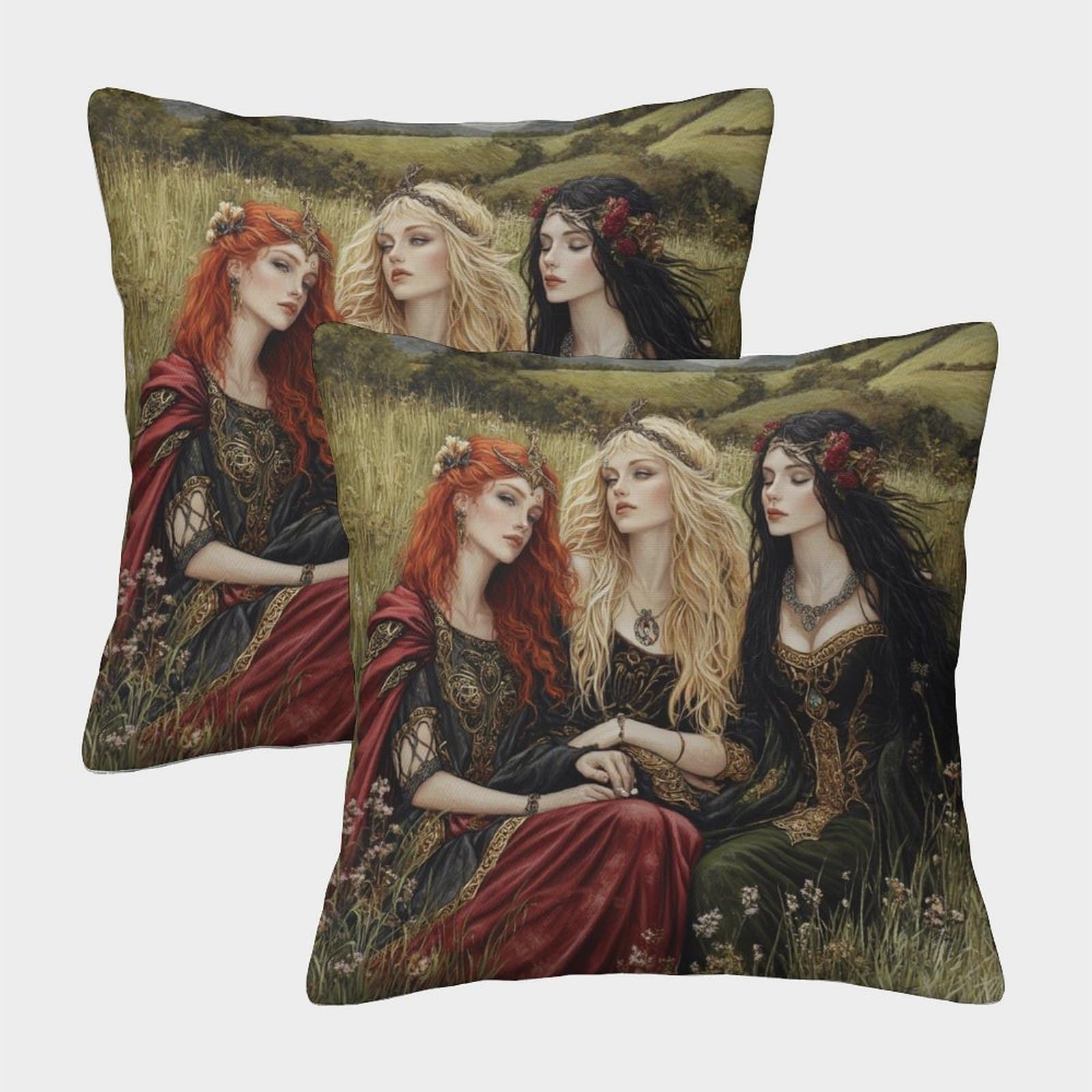 kaiyun 2 Pack Medieval Art,Girl in The Field 3D Cushion Cover Pillow Cover Sofa Outdoor Decoration Square 50x50cm