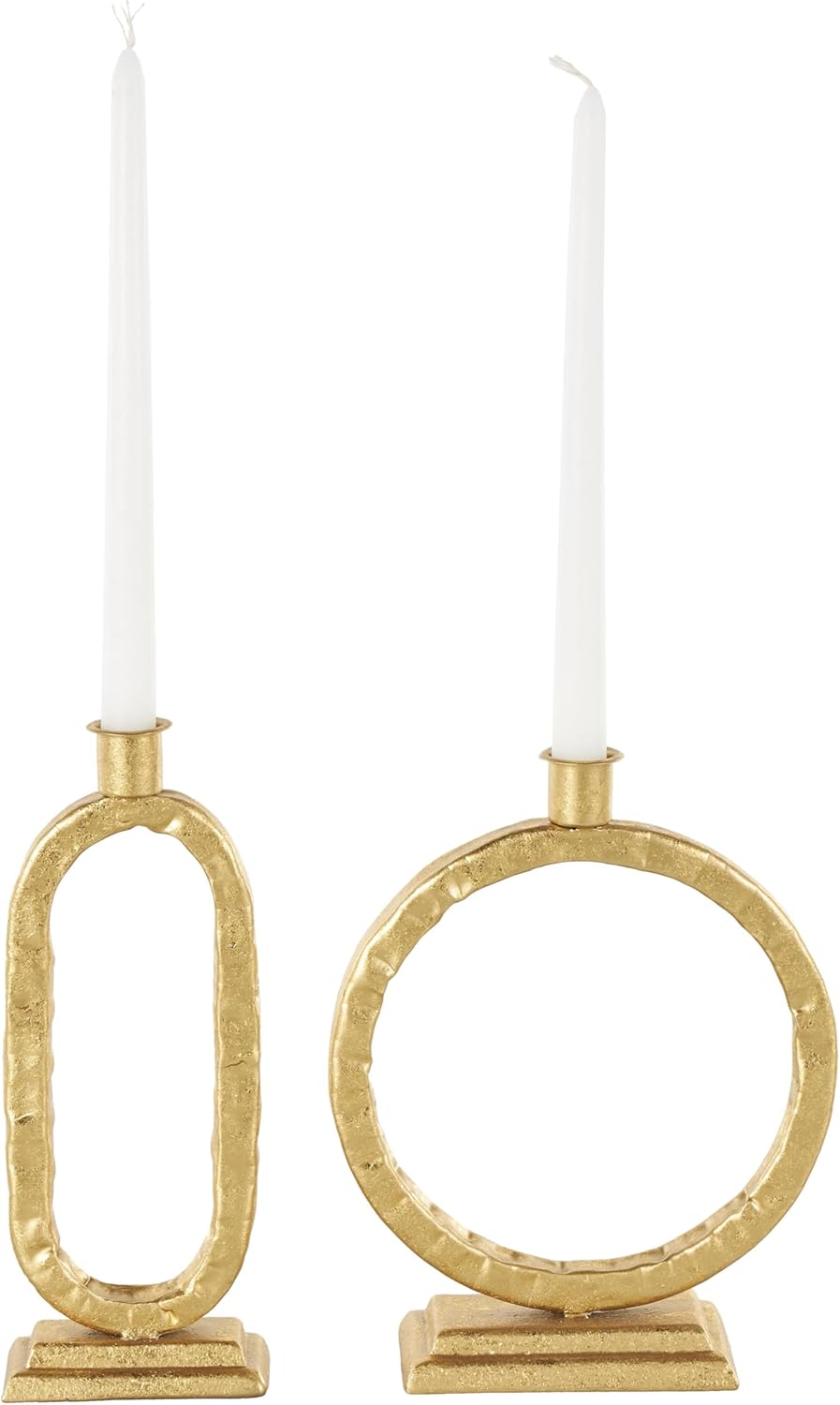Deco 79 Metal Decorative Candle Holder Tapered Candle Stand with Rectangle Base, Set of 2 Candlestick Holder 10",9" H, Gold