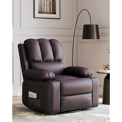 GarveeHome Manul Recliner Chair, Single PU Leather Sofa with Side Pocket, Chaise Lounge Reclining Seat with 2 Cup Holders for Living Room, Bedroom and Nursery，22" Seat, Coffee